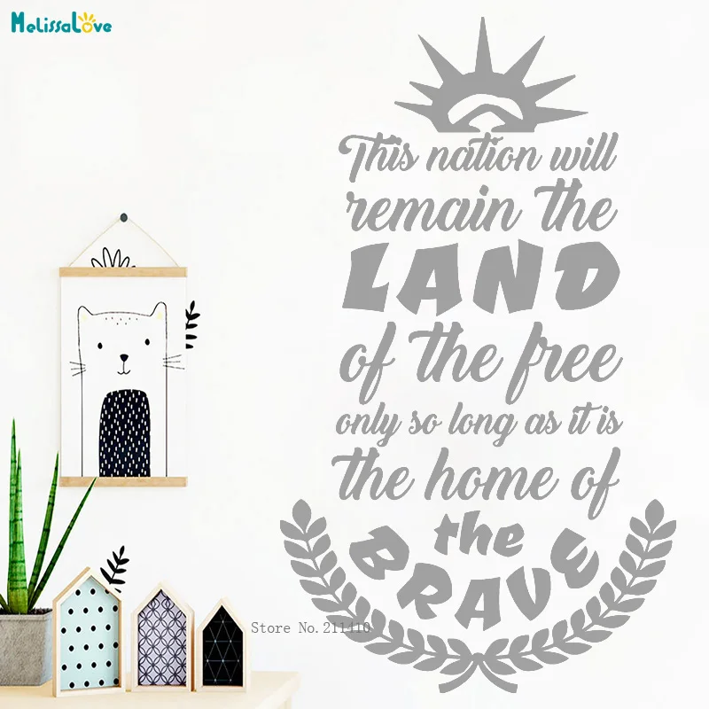 This Nation Will Remain The Land Of The Free For Home Wall Sticker Word Decor Living Room Vinyl Decal Waterproof YT3002