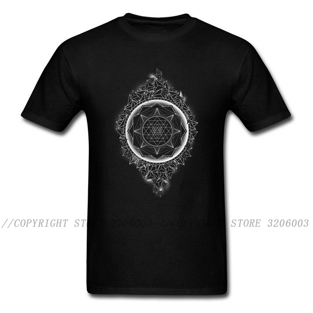 2024 Sacred Geometry Sri Yantra Halftone Unique Designer Men Tee Shirt Black White Short Sleeve Male Top T-shirts