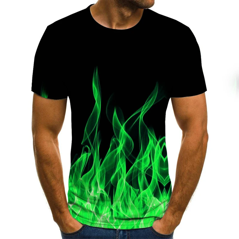 2021 new flame men\'s T-shirt summer fashion short-sleeved 3D round neck tops smoke element shirt trendy men\'s T-shirt