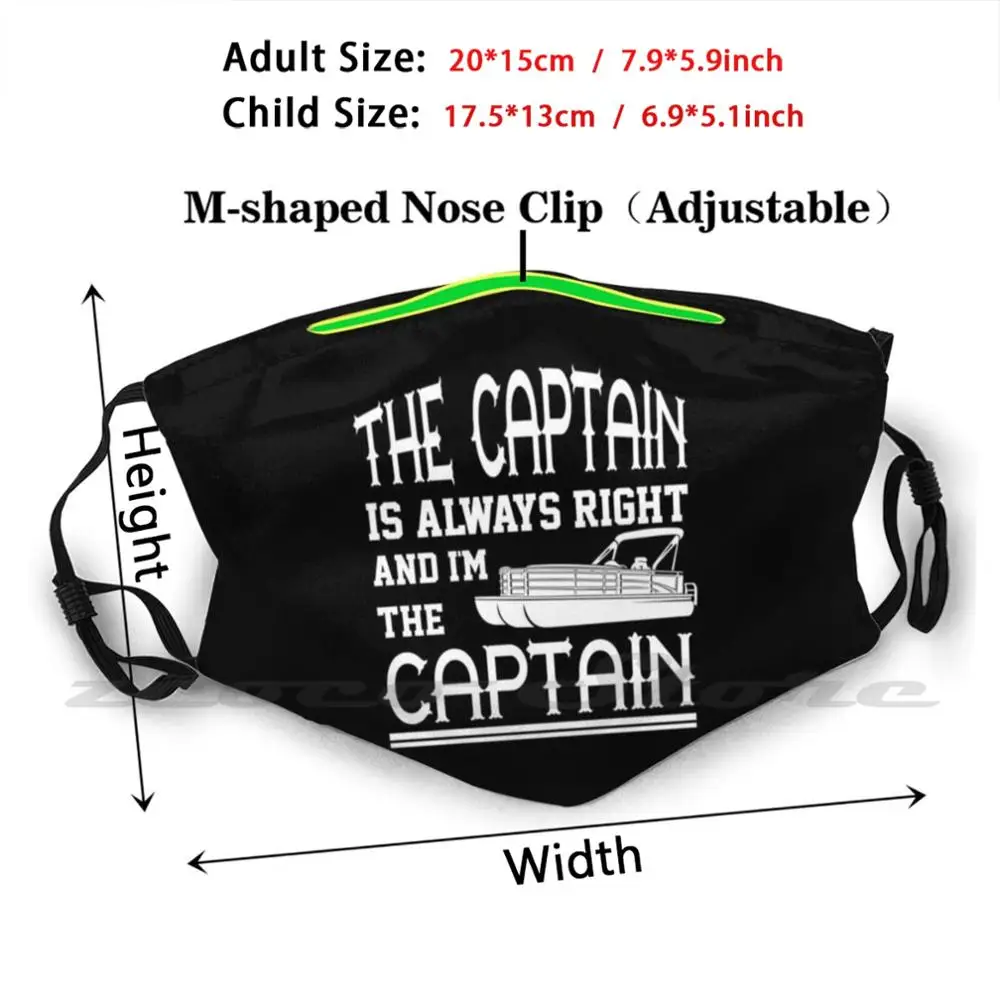 Pontoon Captain Funny Gift For Boaters And Boat Driving Lover Mask Adult Child Washable Pm2.5 Filter Logo Creativity Pontoon