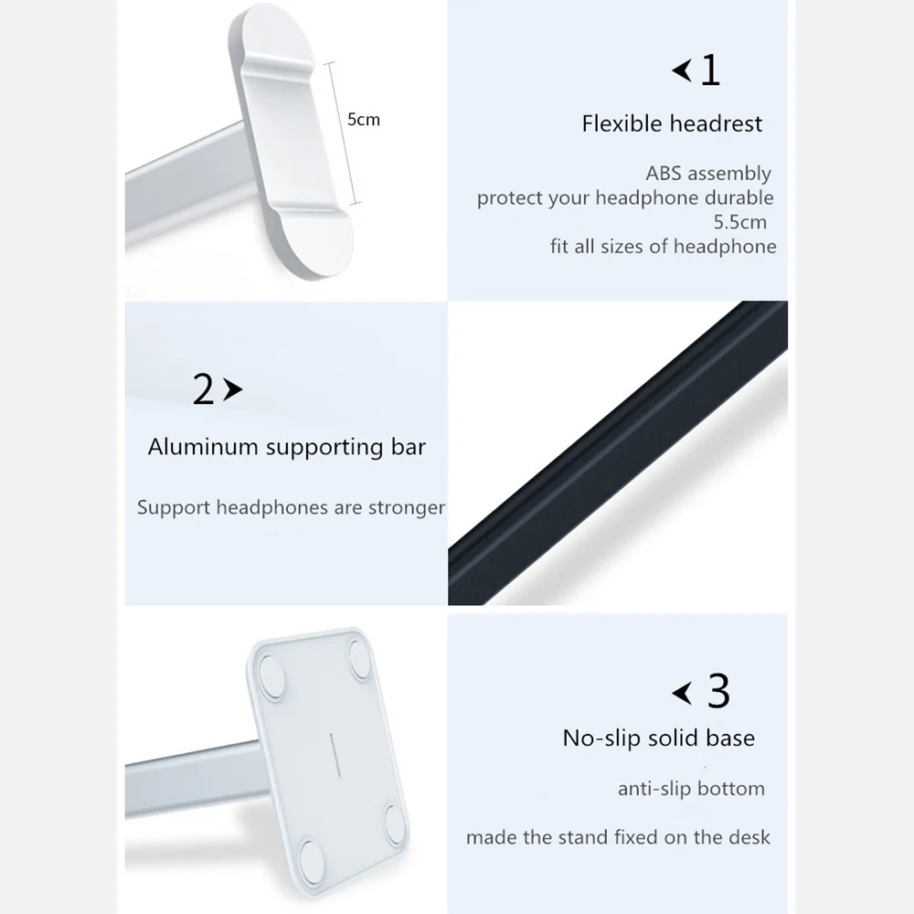 AIKSWE-soporte estable para auriculares, barra de soporte de aluminio ABS, Base antideslizante, soporte para auriculares para todos los tamaños
