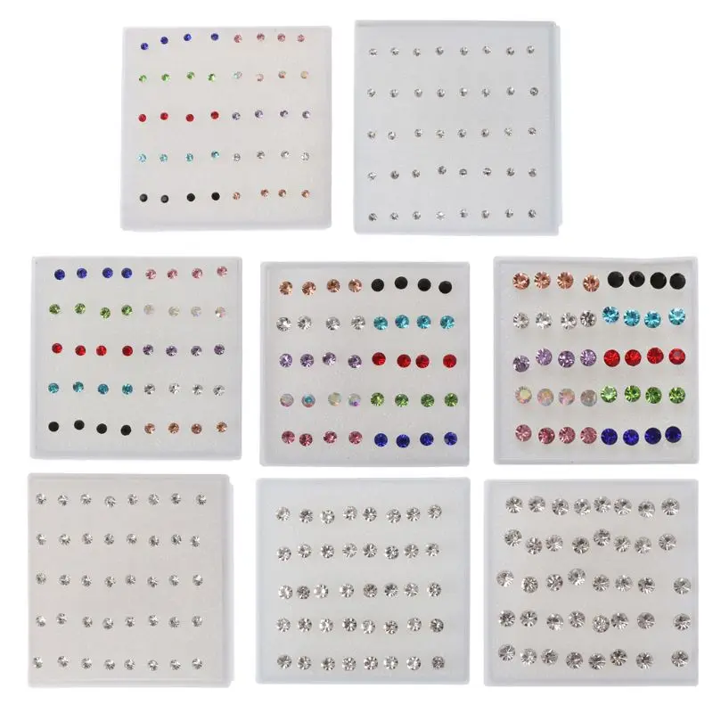 20 Pairs Colorful Faux Rhinestone Plastic Ear Studs Hypoallergenic Earrings