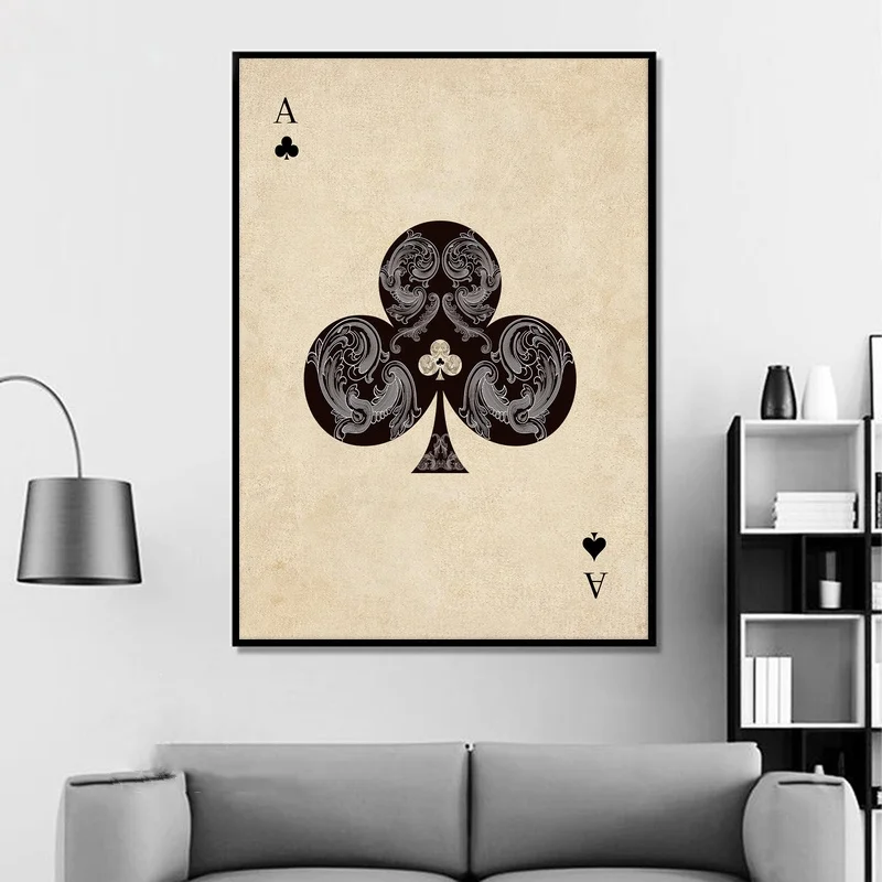 Hd طباعة الآس الماس القلب بوكر الطوابق من بطاقات خمر طباعة على قماش ديكور المنزل الحديث المشارك جدار صورة فنية اللوحة #1