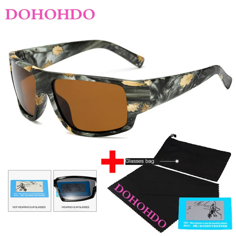 DOHOHDO Camo Square Polarized Sunglasses Men Camouflage Frame Sport Sun Glasses For Male Fishing Eyewear Oculos De Sol Masculino