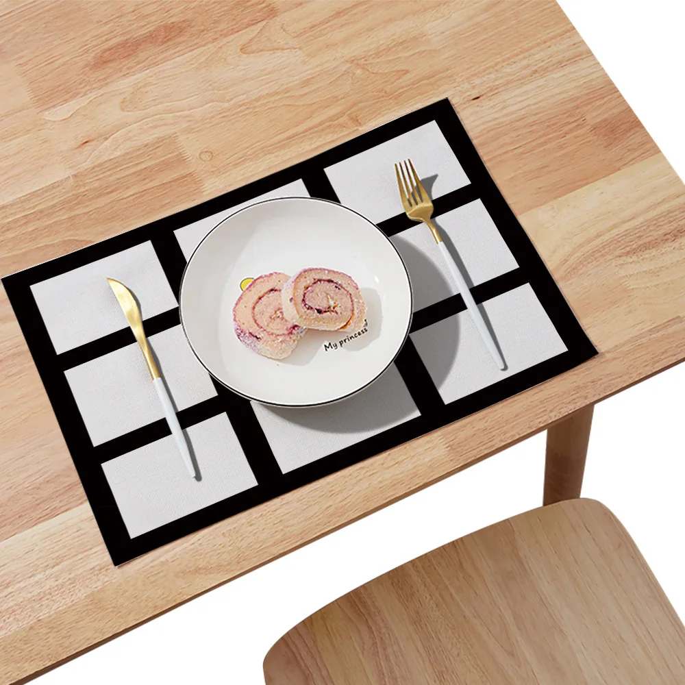 Sublimation Blank 9 Panel Placemat Washable Dining Table Set Linen Cotton Mats Photo Print Cloth Disc Bowl Coaster Non-slip Pad