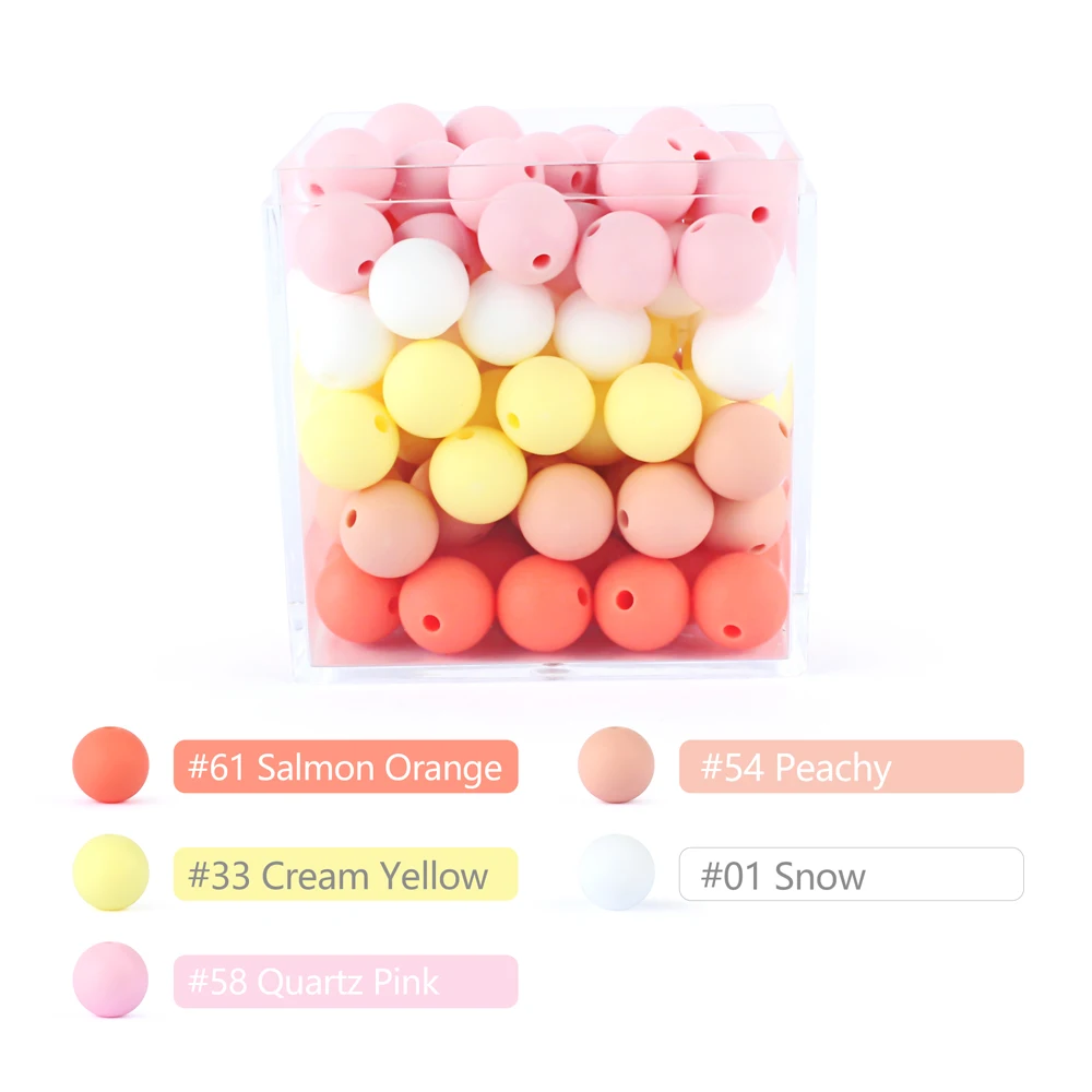 15mm 100pcs Silicone Loose Beads Food Grade Safe Silicone Teether DIY Chewable Colorful Round Ball Baby Teething Beads Baby Toys