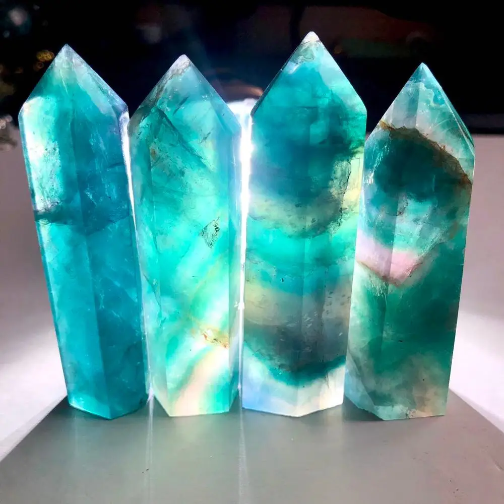 

Natural Blue Green Fluorite Wand Crystal Prism Healing Crystal pyramid Stone Pillar For Home Decoration Gifts