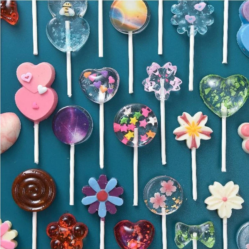 8/12 Cavity Lollipop Silicone Cake Mold Round Flower Variety Shape 3D Candy Cookies Chocolate Mould Baking Decorating Tools