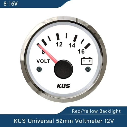 Imagen 2 del producto KUS-voltímetro Universal para coche de carreras, medidor de voltios de 2 "", 52mm, con retroiluminación disponible en rojo y amarillo, 8-16V, 18-32V, 9-32V