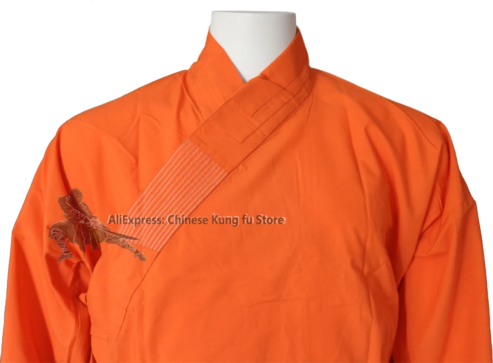 

Дети и взрослые, оранжевая хлопковая форма Шаолинь, костюм для тай-чи, кунг-фу, одежда для боевых искусств, буддийские халаты