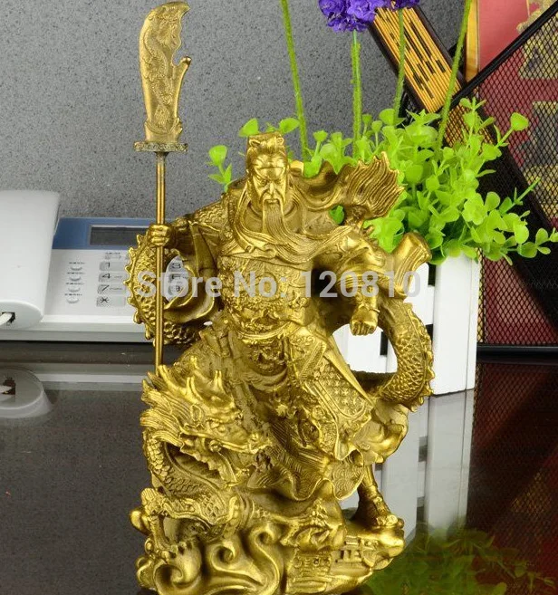 

Free Shipping 10" Chinese Bronze Dragon "Guan Gong" warrior Guangong GuanYu Hold Sword Statue 25cm