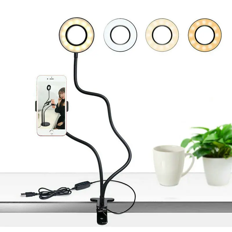 

Selfie Live Lighting LED fill Ring Light w/Phone Holder f/Photo Studio Youtube Live Streaming Makeup Lamp USB powered Clip stand