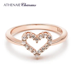 ATHENAIE Real 925 Sterling Silver Color Rose Gold Clear CZ Sparkling Heart Ring for Women Girl Wedding Finger Jewelry