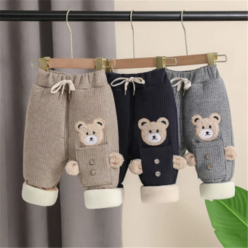 Baby Boys Warm Pants Winter Toddler Cotton Thick Velvet Long Trousers For Bebe Infant Leggings Children 2024 Clothing Christmas