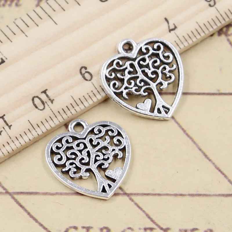 20pcs Charms Heart Life Tree 17x19mm Tibetan Bronze Silver Color Pendants Antique Jewelry Making DIY Handmade Craft