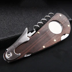 New 4 in 1 Cigar Cutter Wine Opener Wooden Multifunctional cigar knife stainless steel blade Cigar Accessories