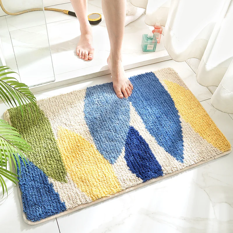 Door Mat Green Leaves Flocking Bath Mat Non-slip Absorbent Microfiber Bathroom Rug Welcome Home Entrance Super Soft Bath Carpet