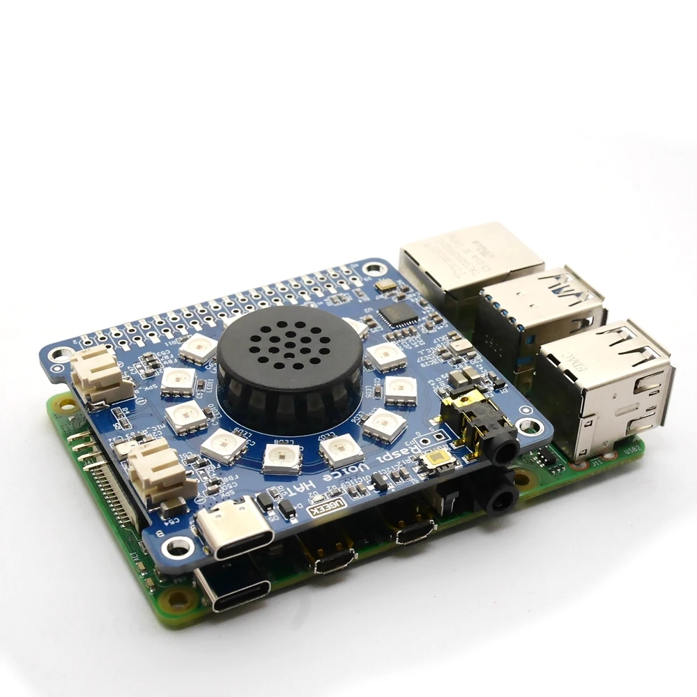 UGEEK Voce CAPPELLO per RaspberryPi 4B | Doppio Microfono AI Speaker per Pi 4 Modello B | WM8960 Amplificatore con RGB LED | FAI DA TE Il Tuo Robot