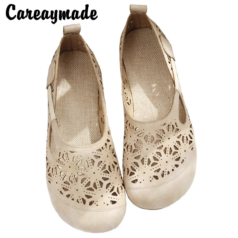 Careaymade-New spring and summer retro Hollow out carved Baotou sandals for women,Female flat bottom Department single shoes