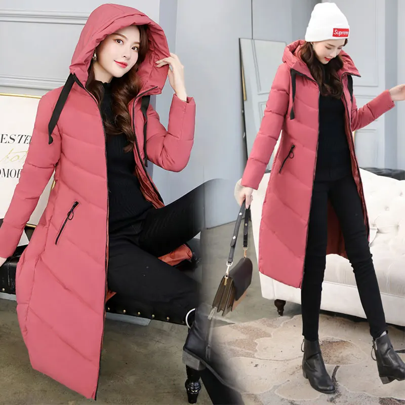 Women X-long Hooded Oversize Winter Down Jacket Student Thick Warm Cotton Padded Wadded Parkas Big Pocket