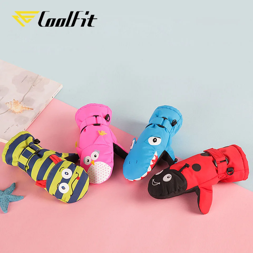 CoolFit-guantes de esquí para niños y niñas, manoplas cálidas e impermeables a prueba de viento para ciclismo, invierno, novedad