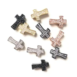 10pcs Cubic Zirconia Paved Cross Spacer Beads for Women Bracelet Necklace Men Jewelry Making Silver-Plate Waist Accessory Supply