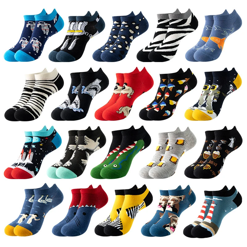 1 paar Unisex Mode Baumwolle Männer frau Socken Harajuku Kunst Ölgemälde Cartoon Socken Obst Tier Casual Ankle low cut socken