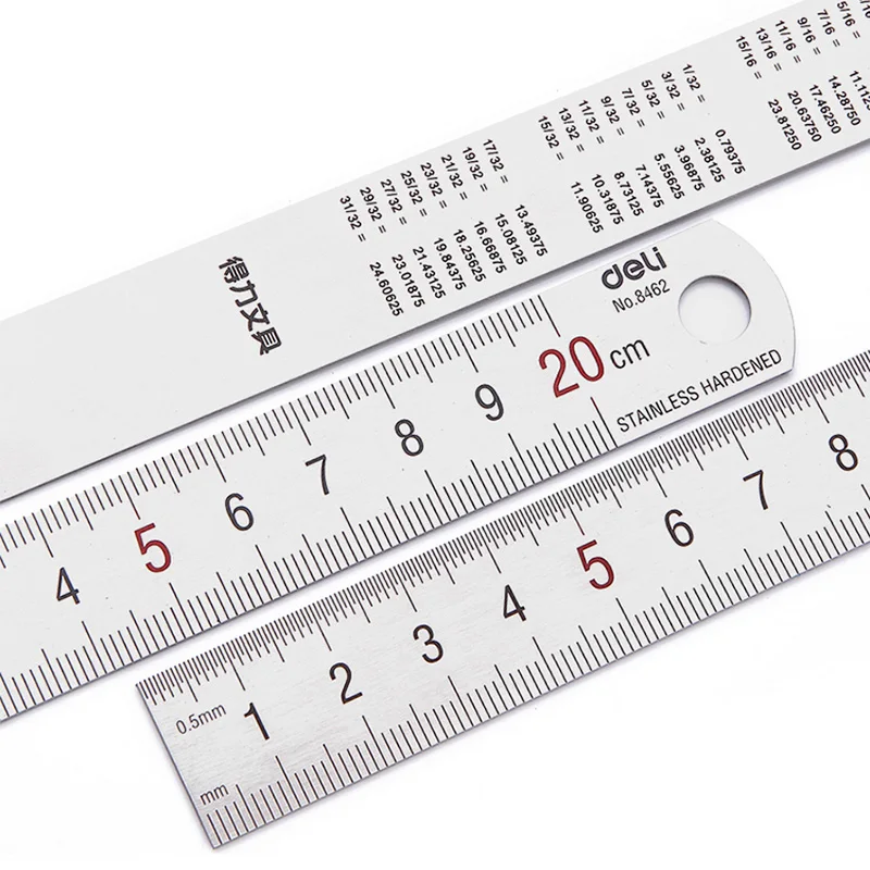 Deli Steel Metal Ruler Silver 15/20/30cm Stainless Steel Straight Rulers Functional Mapping Tool School Office Drawing Supplies