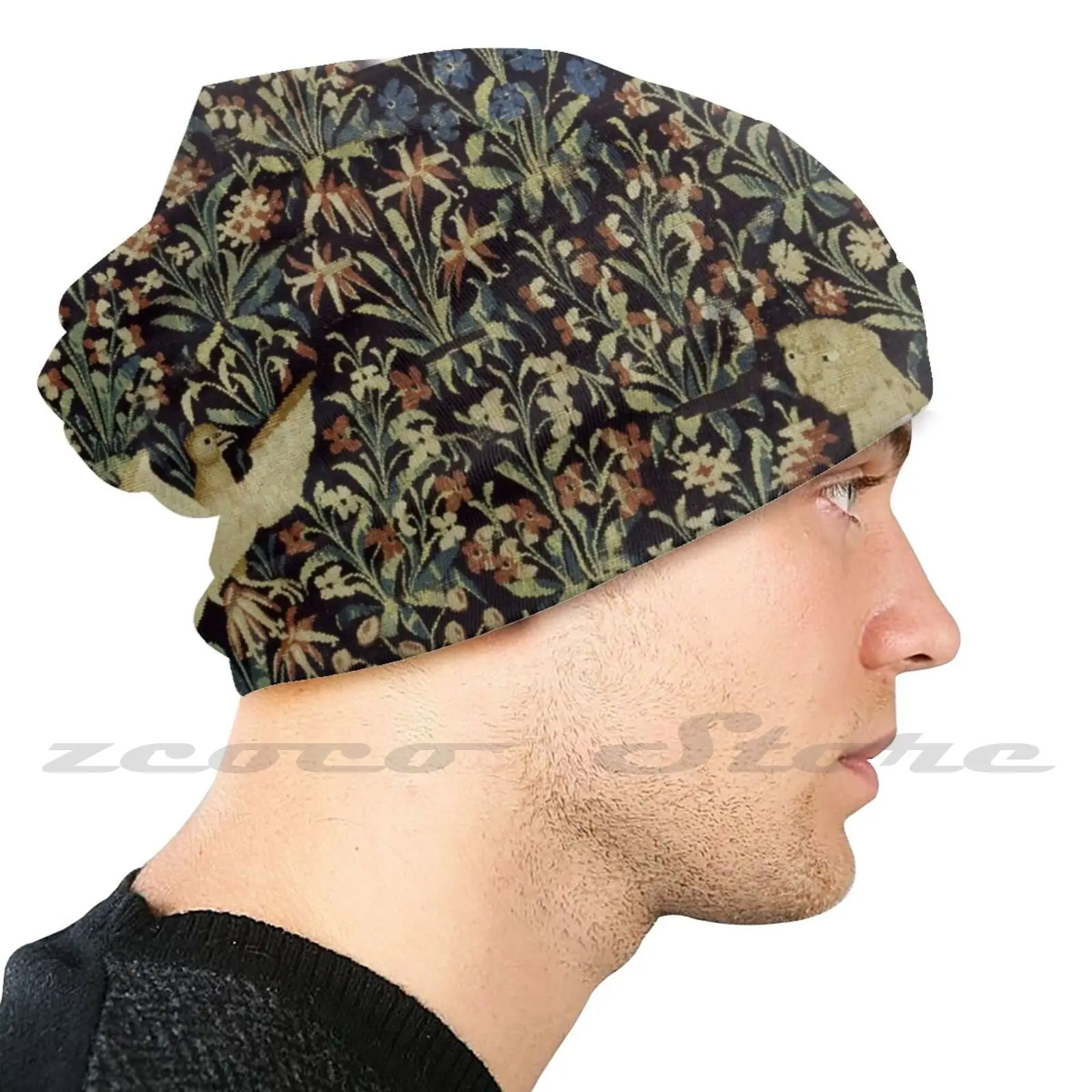 Animal Tapestry Knit Hat Elastic Soft Personalized Pattern Present Cap Animals Foliage Bird Leopard Flowers Garden Sixteenth