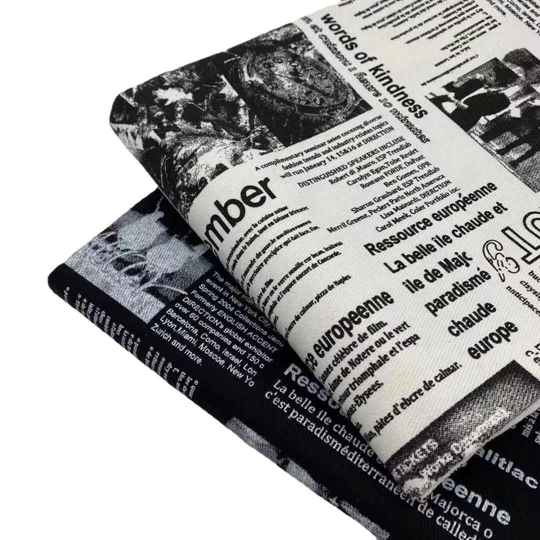 Vintage Retro Black White Newspaper Graffiti Denim Fabric Shirt Pants Fashion Design Cloth Chair Sofa Upholstery Fabric 0.5yard