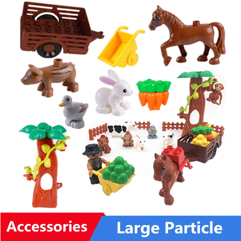 Diy Big Size Building Blocks Animals Doll Bus Car Fire Tree Accessories Compatible With kids Toys For Children Idea Gifts