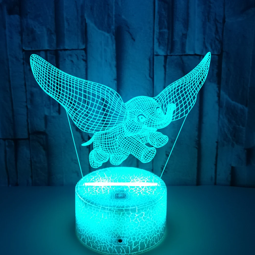 Birthday Gift Night Lights Ivory Elephant 3D LED Night Lights Novelty LED Animal Lamp 7 Colorful Changing LED Touch Table Lamp