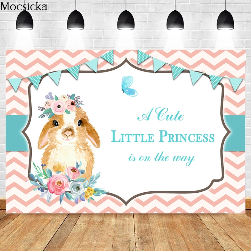 

Mocsicka Little Princess Photography Background Bunny Flowers Decoration Baby Shower Child Portrait Studio Photo Backdrop Banner