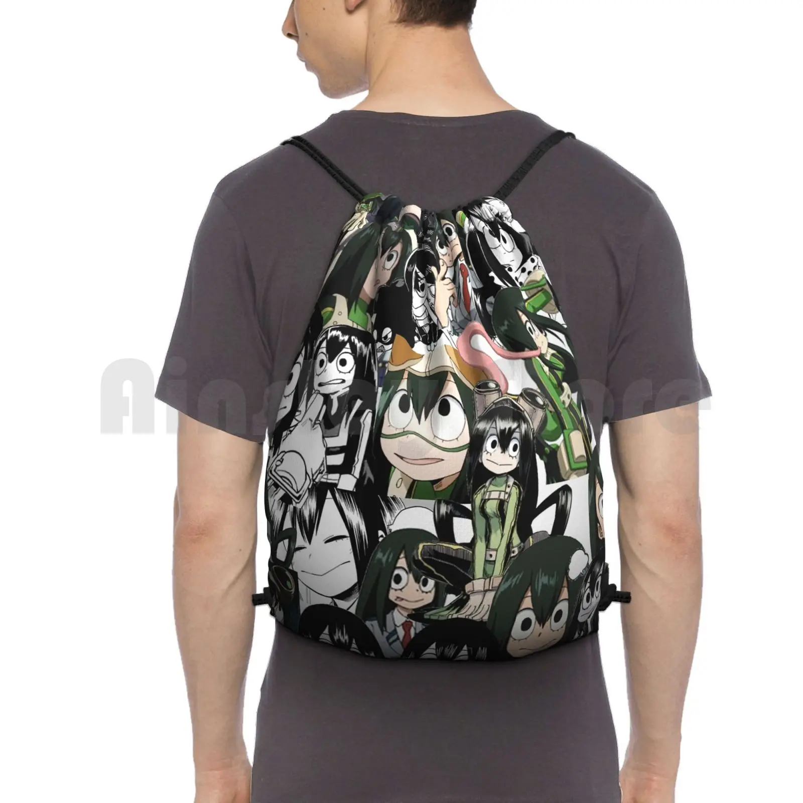 Froppy Collage Backpack Drawstring Bag Riding Climbing Gym Bag Bnha Boku No Hero Academia Mha Tsuyu Deku Todoroki Toga