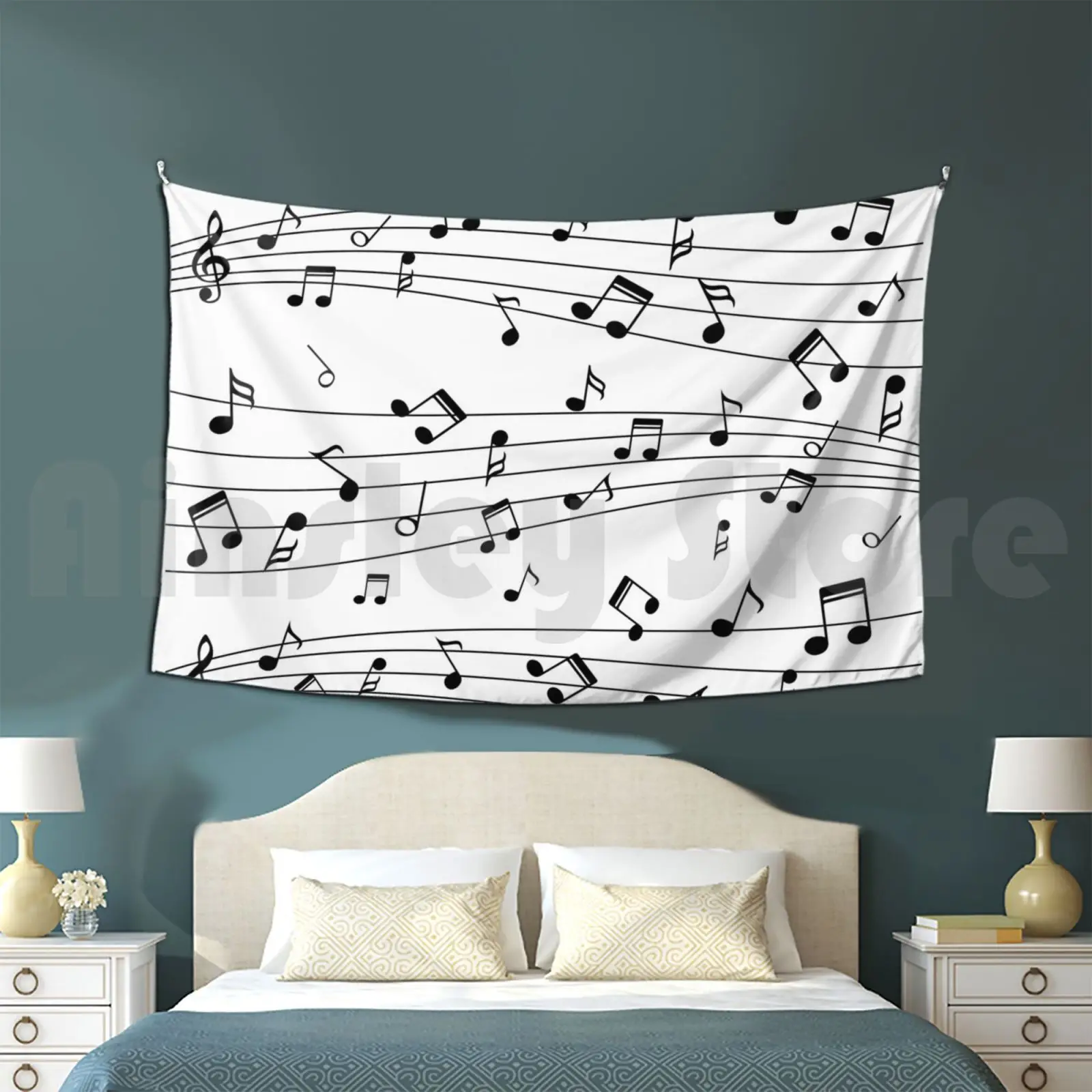 Black Music Notes And Treble Clef Tapestry Living Room Bedroom Music Music Notes Treble Clef Black Notes Music Lover