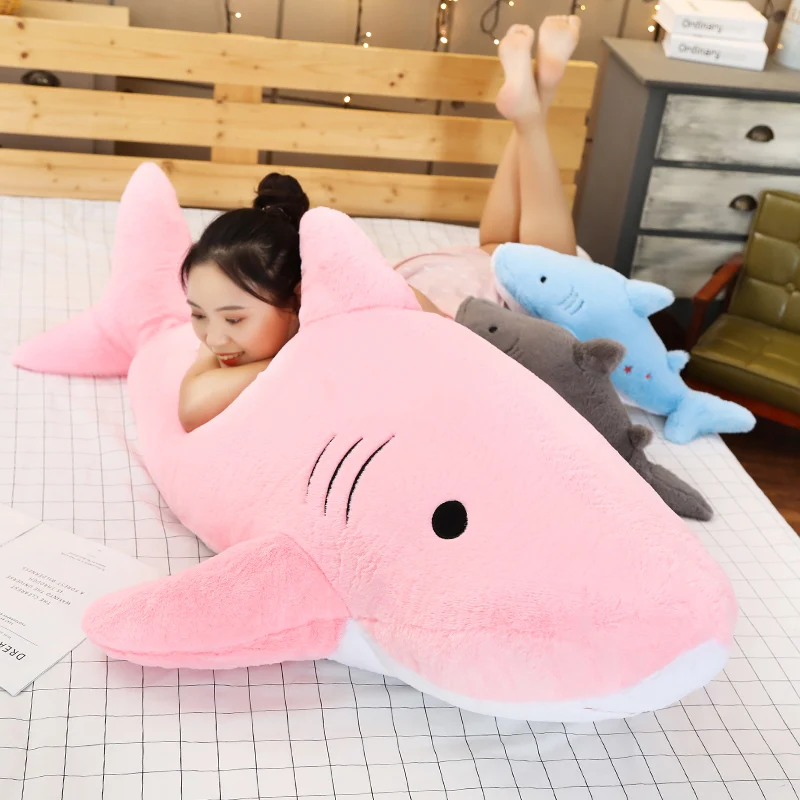 Giant Fuzzy Plush Shark Toy Star Embroidered Sea Animal Doll Blue Pink Grey Snuggle Buddy Chirstmas Children Gift