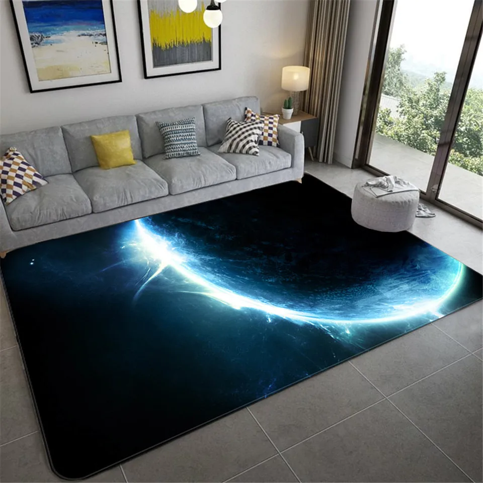 3D Blue Star Sky Carpet For Kids Room Soft Flannel Bedside Mat Space Carpet Rug Bedroom Non-slip Hallway Rugs Mat Washable