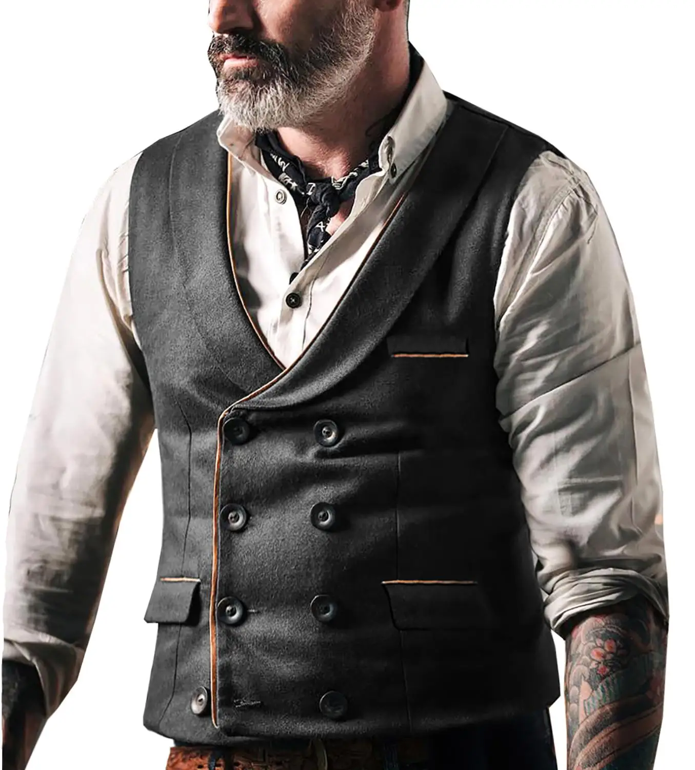 Mens Suit Brown Vest Lapel Neck Wool Waistcoat Casual Formal Double-breasted Business Slim Fit Vest Groomman For Wedding