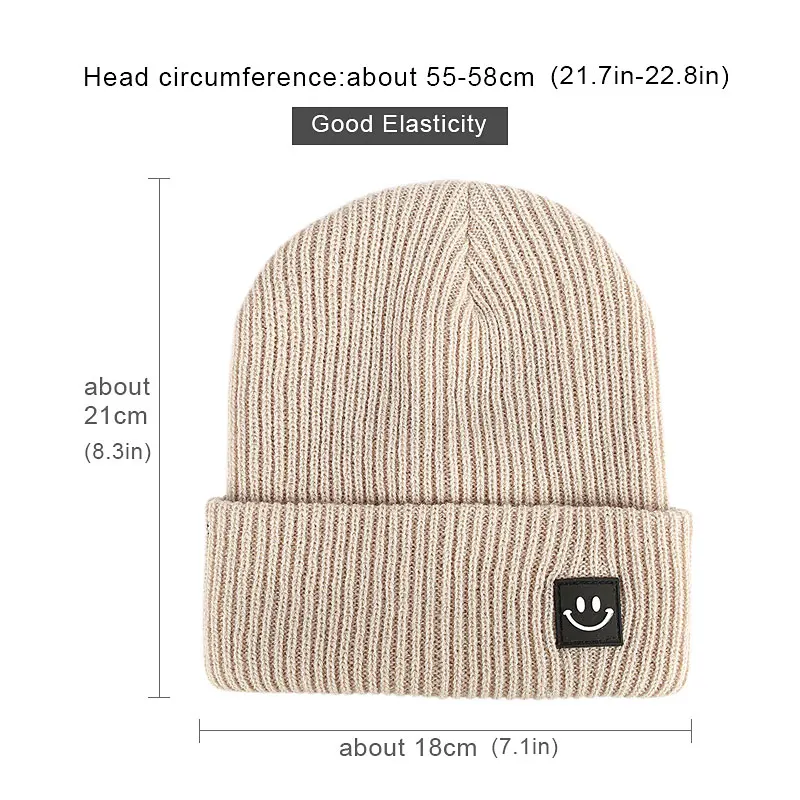 Gorros de lana con cara sonriente para hombre y mujer, gorros de punto, gorros de marca, gorros holgados, gorro de melón, otoño y primavera