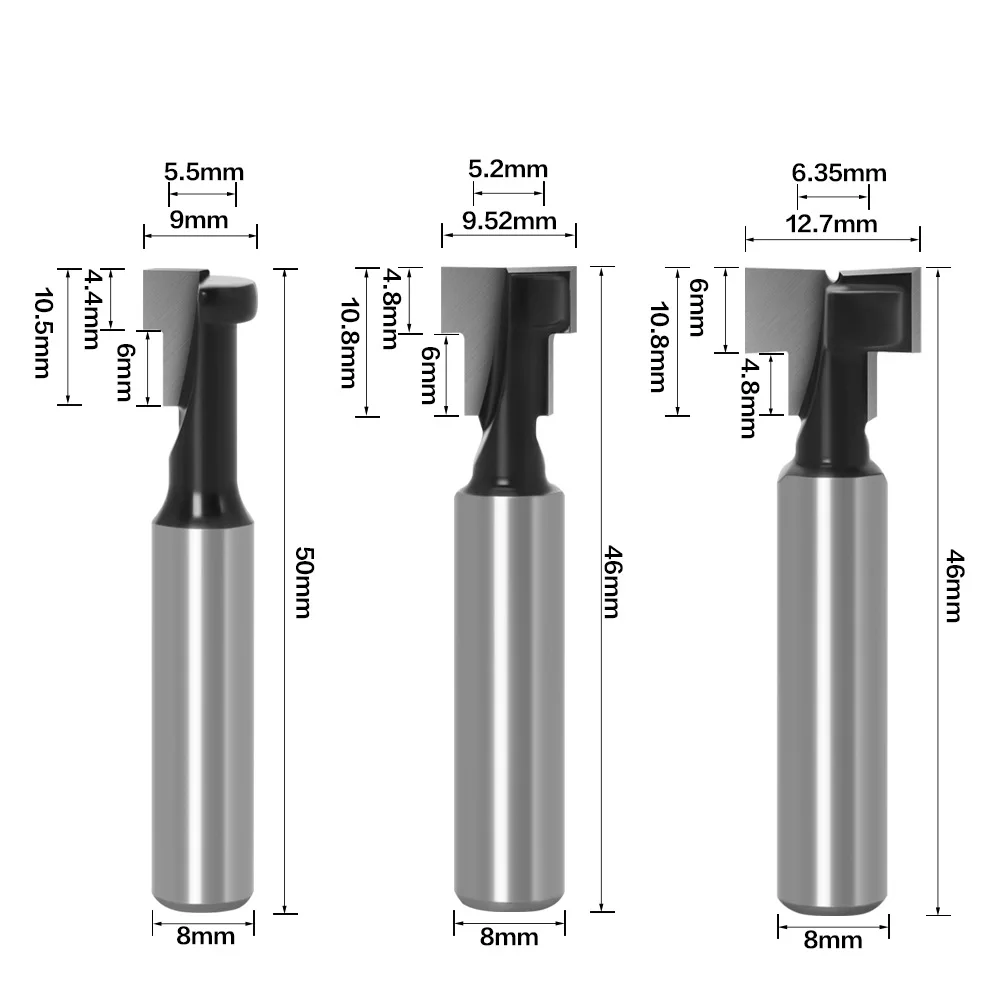 1/4 "6mm 8mm Schaft T-Slot Cutter Router Bit Set Hex Bolzen Schlüssel Loch Bits T schlitzen Fräser Für Holz Holzbearbeitung – Detail 6