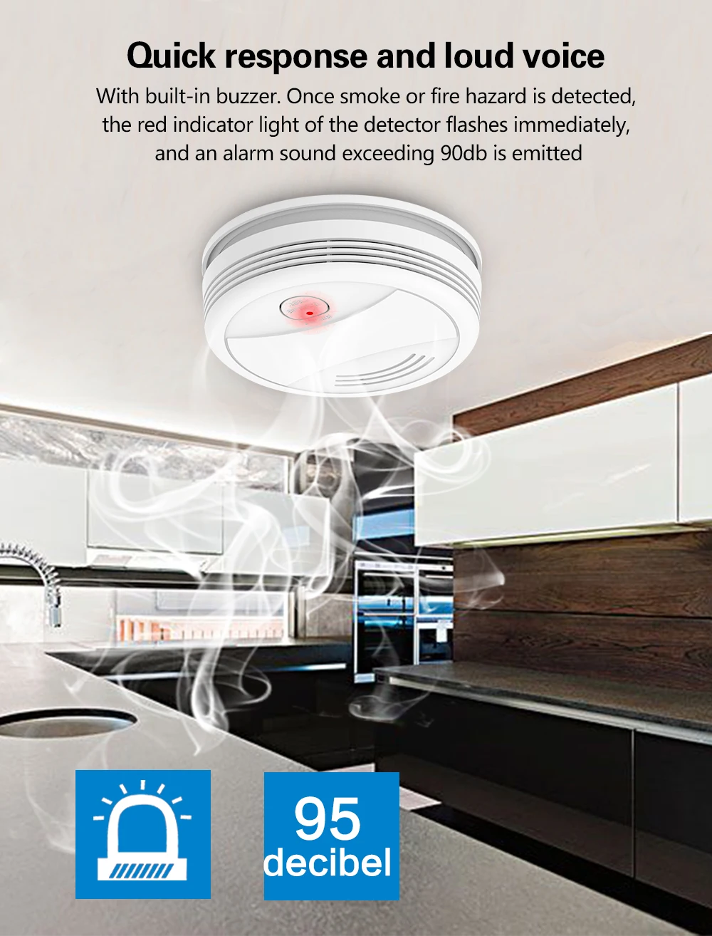 New Wifi Fire Smoke Detector Security Alarm System for Garden Kitchen Home Office Tuya SmartLife APP Control Fire Alarm Sensor