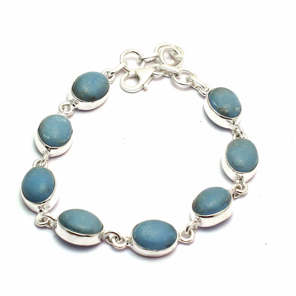 

Genuine Angelite Bracelet 925 Sterling Silver, Women Fine Jewelry Gift, 20 cm, MHBBR0207