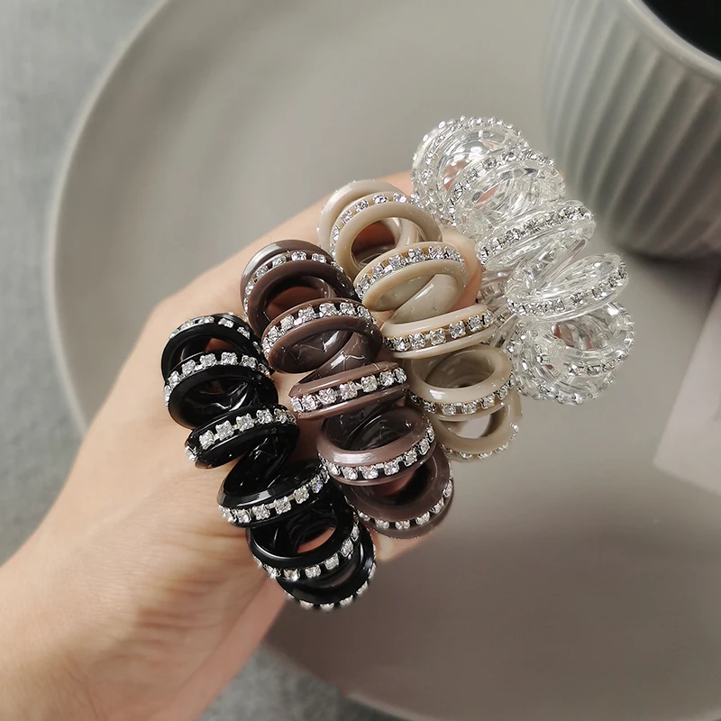 New Rhinestone Telephone Cord Scrunchies Spiral Hair Ties Bling Twist Rubber Bands Elastic Hair Band Women Hair Accessories