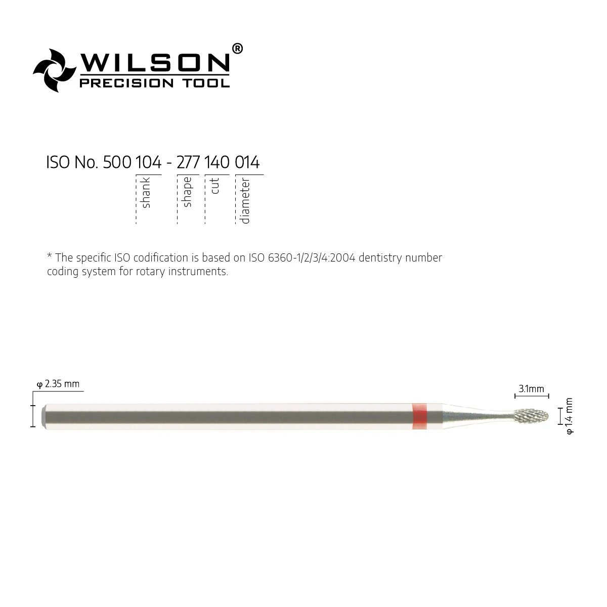 Burs dentais do carboneto de tungstênio de wilsondental 5000228-iso 277 140 014 para aparar o metal/acrílico