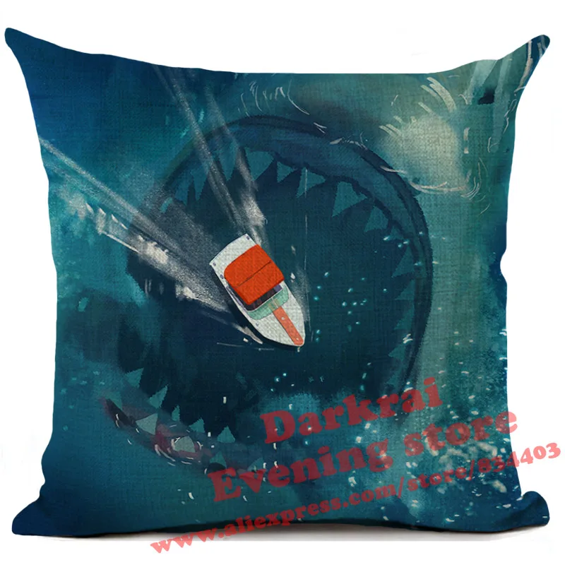 Cushion Cover Jaw Shark Printed Linen Pillow Cover Car Sofa Decorative Throw Pillows Home Decoration Pillowcase 45x45cm