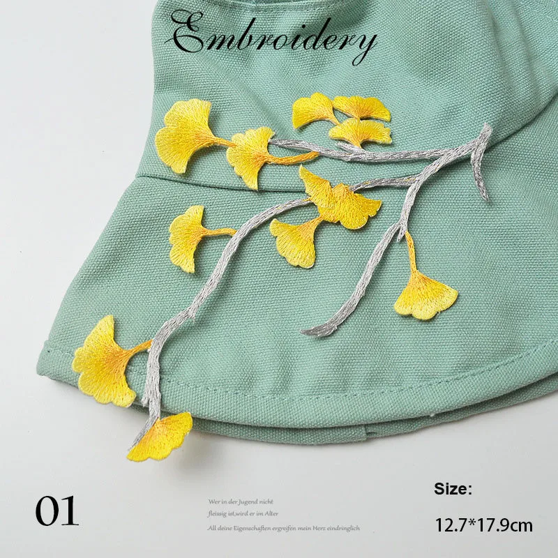 Ginkgo giallo e verde lascia toppa ferro su Applique toppa floreale per vestiti tessuto ferro per attaccare accessori Jeans cappotto fai da te