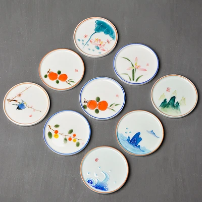 BAODETEA-Hand-painted Ceramic Coaster, White Porcelain Saucer, Kung Fu Tea Set, Tea Ceremony Accessories and Gifts