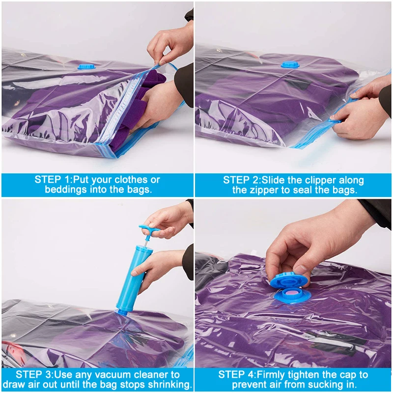 1/5Pcs Thickened Vacuum Storage Bag For Cloth Compressed Bags with Hand Pump Reusable Blanket Clothes Quilt Organizer Travel