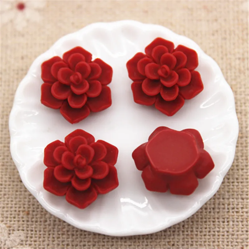 50PCS 15mm Matte Color Vintage Resin Flowers Flatback Cabochon Embellishment Accessories DIY Craft
