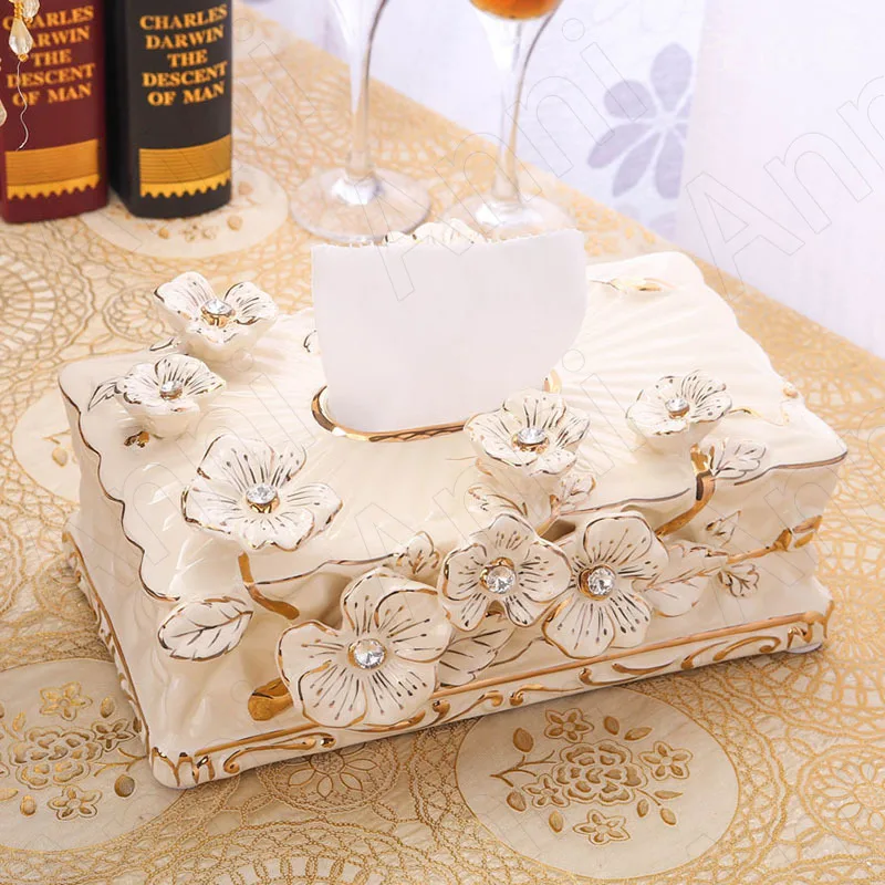 

Golden Stroke Ceramic Tissue Boxes Carved Decorative Restaurant Napkin Box Living Room Draw Paper Organizer Home Decoration